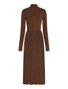 Rib Mix F&F Pleated Dress Ls Maxiklänning Festklänning Brown Tommy Hil...