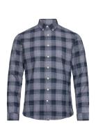 Twisted Yarn Checked Shirt L/S Tops Shirts Casual Blue Lindbergh