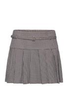 Houndstooth Belt Miniskirt Kort Kjol Blue Mango