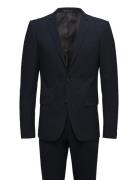 Lindbergh Plain Mens Suit - Normal Length Marinblå