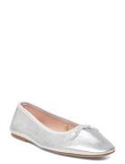 Mango Bow Leather Ballerina Silver