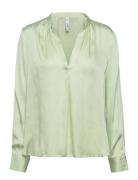 Mandarin-Collar Satin Blouse Tops Blouses Long-sleeved Green Mango