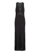 Rabens Sal R Beda - Sheer Panel Bias Dress Svart