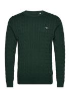 Cotton Cable C-Neck Tops Knitwear Round Necks Green GANT