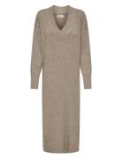 Onlnew Tessa L/S Midi V Dress Knt Noos Knälång Klänning Beige ONLY