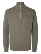 Selected Homme Slhdane Ls Knit Structure Half Zip Noos Grå