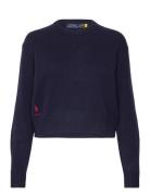 Wool-Blend Cropped Crewneck Sweater Tops Knitwear Jumpers Navy Polo Ra...