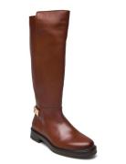 Th Logo Leather Long Boot Höga Stövlar Brown Tommy Hilfiger