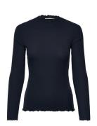 Tom Tailor Rib T-Shirt With Frill Marinblå