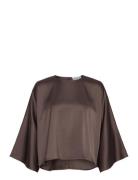 Malina Naemi Cape Look Satin Blouse Brun