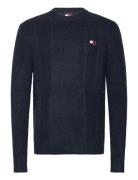 Tommy Jeans Tjm Slim Cable Knit Cneck Marinblå