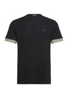 Striped Cuff T-Shirt Tops Polos Short-sleeved Black Fred Perry