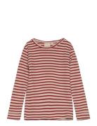 T-Shirt L/S Modal Striped Tops T-shirts Long-sleeved T-shirts Red Peti...