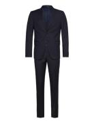 Lindbergh Narrow Striped Mens Suit Marinblå