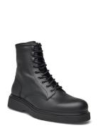 Lace Up Boot W/ Zip Lth Snörade Stövlar Black Calvin Klein