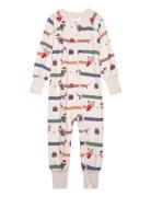 Geggamoja Bamboo Two Way Zip Pyjamas Santa Dogs 65 74/80 Kräm