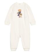 Polo Bear Fleece Coverall Långärmad Bodysuit White Ralph Lauren Baby