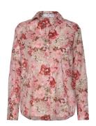 Printed Cotton Shirt Tops Shirts Long-sleeved Pink Mango