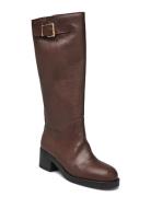 New Heel Long Biker Buckle Höga Stövlar Brown Apair