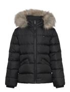 Essential Down Fur Hood Jacket Fodrad Jacka Black Tommy Hilfiger