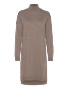 Merino Wool Dress Knälång Klänning Brown Rosemunde