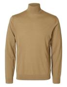 Selected Homme Slhtray Ls Knit Merino Roll Neck Noos Khaki Green