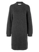 Selected Femme Slflulu Ls High Neck Knit Dress Grå