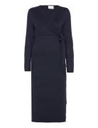 Mlfie Tess L/S Knit Midi Dress 2F Knälång Klänning Navy Mamalicious