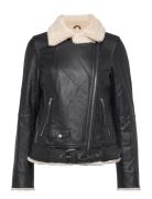 Bea Shearling Leather Biker Läderjacka Skinnjacka Black Jofama