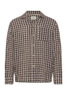 Seersucker Wool Blend Check Shirt Tops Shirts Casual Brown Scotch & So...