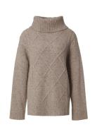 Lexington Clothing Emma Wool Blend Cable Knitted Roll Neck Beige