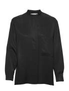 Airy Shirt Black Lyocell Tops Blouses Long-sleeved Black A Part Of The...