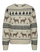 Vero Moda Girl Vmdeers Ls O-Neck Pullover. Xmas Girl Beige