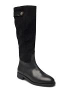 Th Stud Leather Mix Long Boot Höga Stövlar Black Tommy Hilfiger