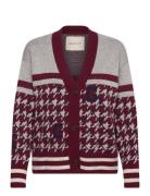 GANT Houndstooth V-Neck Cardigan Burgundy