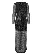 Slfnoel Ls Ankle Sequins Dress B Maxiklänning Festklänning Black Selec...