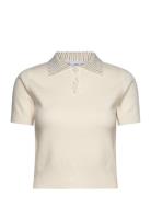 Mango Knitted Polo Shirt With Rhinest Collar Kräm