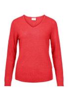 Vila Viril V-Neck L/S Knit Top - Noos Röd