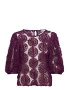 Bubbleroom Nadja 3D Flower Puff Sleeve Blouse Burgundy