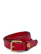 Lauren Ralph Lauren Logo-Keeper Leather Skinny Belt Röd