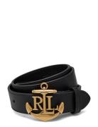 Lauren Ralph Lauren Anchor-Logo Leather Skinny Belt Svart