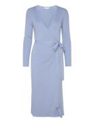 Davida Cashmere Fine Knit Rib Wrap Midi Dress Blå