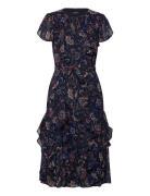 Lauren Ralph Lauren Floral Ruffle-Trim Georgette Dress Marinblå