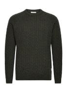 Lindbergh Lambswool Raglan Cable O-Neck Knit Grön