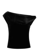 Mango Asymmetric Velvet Top Svart