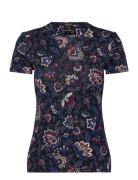 Lauren Ralph Lauren Floral Stretch Cotton Crewneck Tee Marinblå