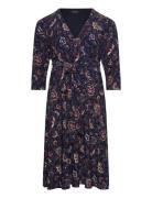 Lauren Women Floral Surplice Stretch Jersey Dress Marinblå