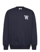 Double A By Wood Wood Wwnoel Aa Chest Print Sweatshirt Marinblå