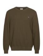 GANT Cotton Micro Textured C-Neck Khaki Green