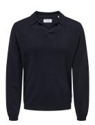 ONLY & SONS Onsadrian Reg 12 Ls Contrast Polo Knit Marinblå